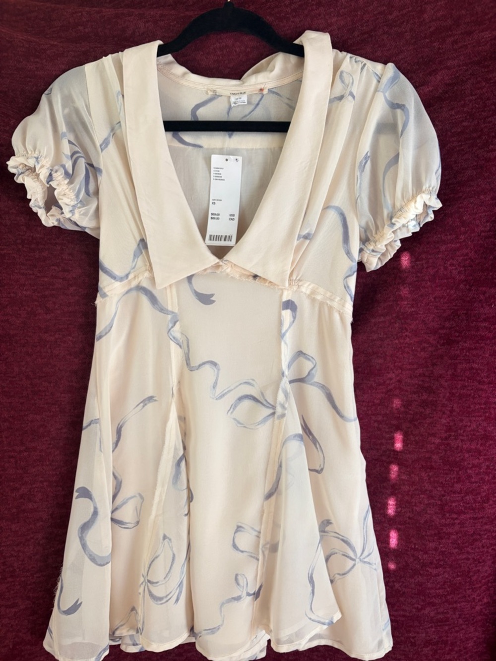Kimchi Blue Ivory Dress with Blue Brushstroke Print